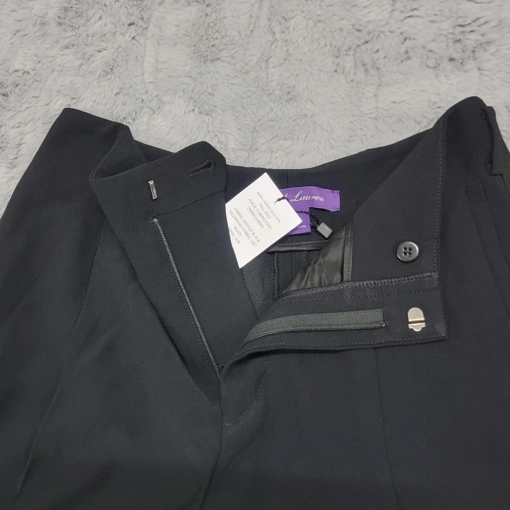 Ralph Lauren Collection Acklie Wool Gabardine Tuxedo Pants Womens 2 Black Pleats